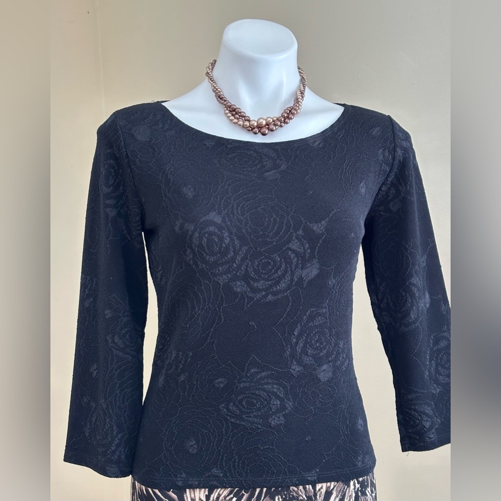 Hanky Panky BlackRose Design Vintage Brocade Long Sleeve Top Good Condit…